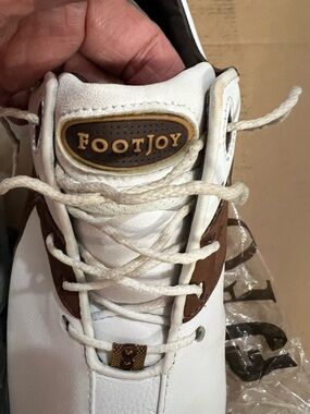 FootJoy White and Brown Leather Golf Shoe with Logo Tongue